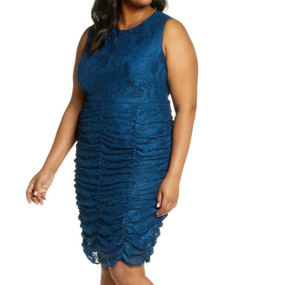 Eliza J Ruched Lace BodyCon Dress Color TEAL  16W